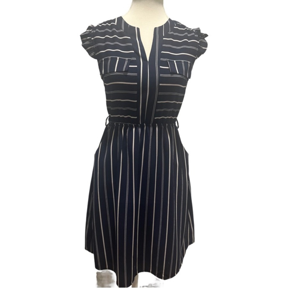 Navy Blue striped Monteau Dress - size medium